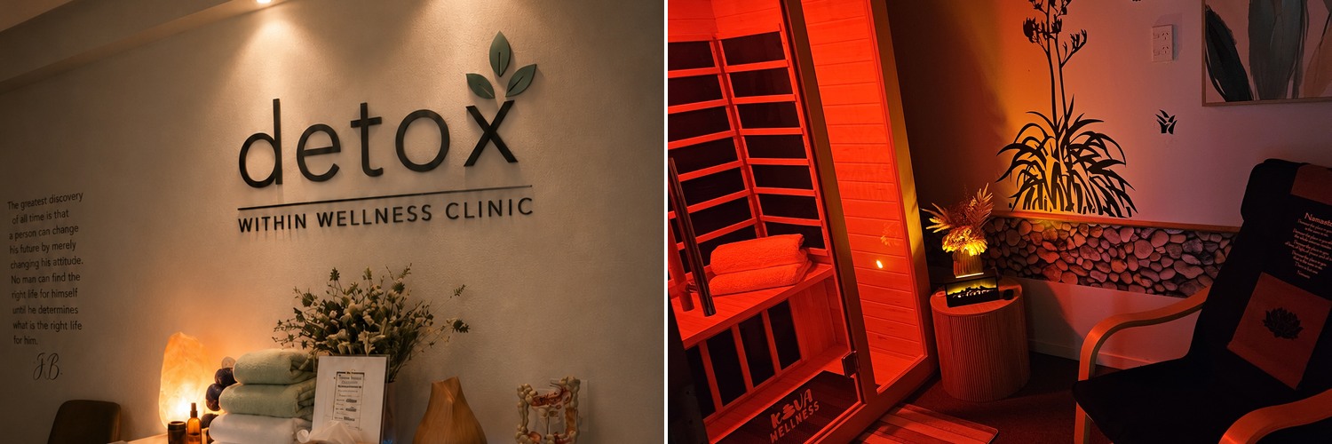 Detox Within Wellness Clinic - reception signage and infra-red sauna in Tamatea, Napier