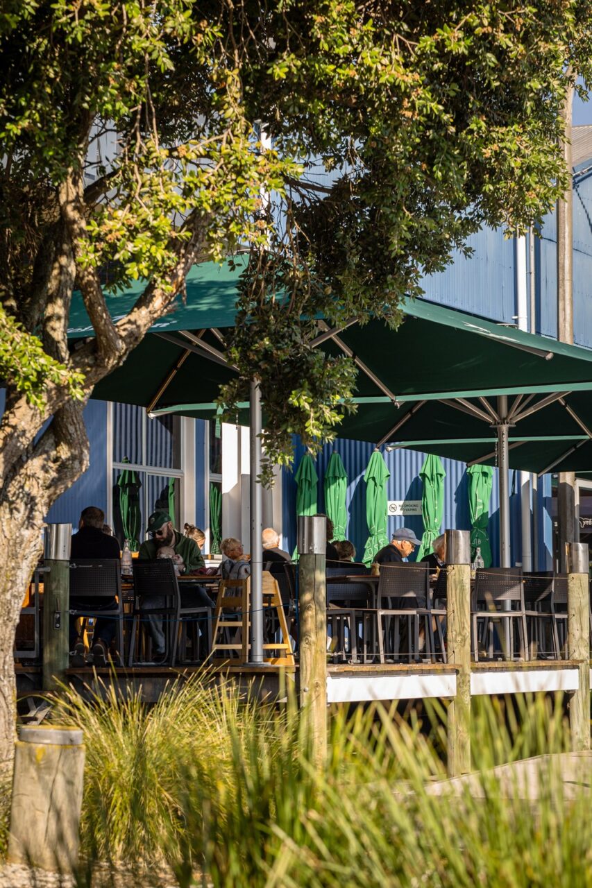 The Gintrap Restaurant & Bar - outdoor dining deck under the trees in Ahuriri, Napier