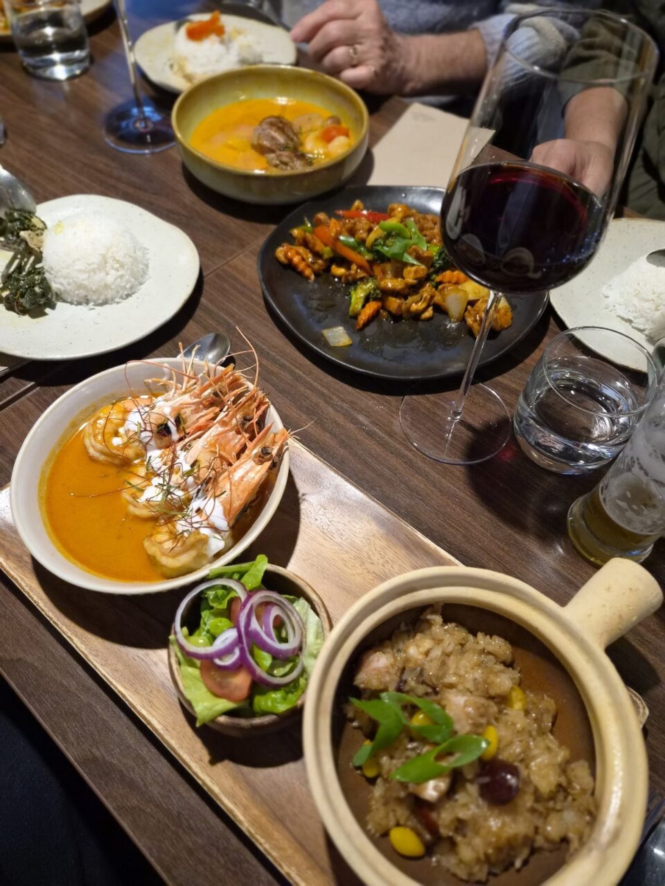 Chaona Thai - Thai dinner spread with curry and prawns in Napier