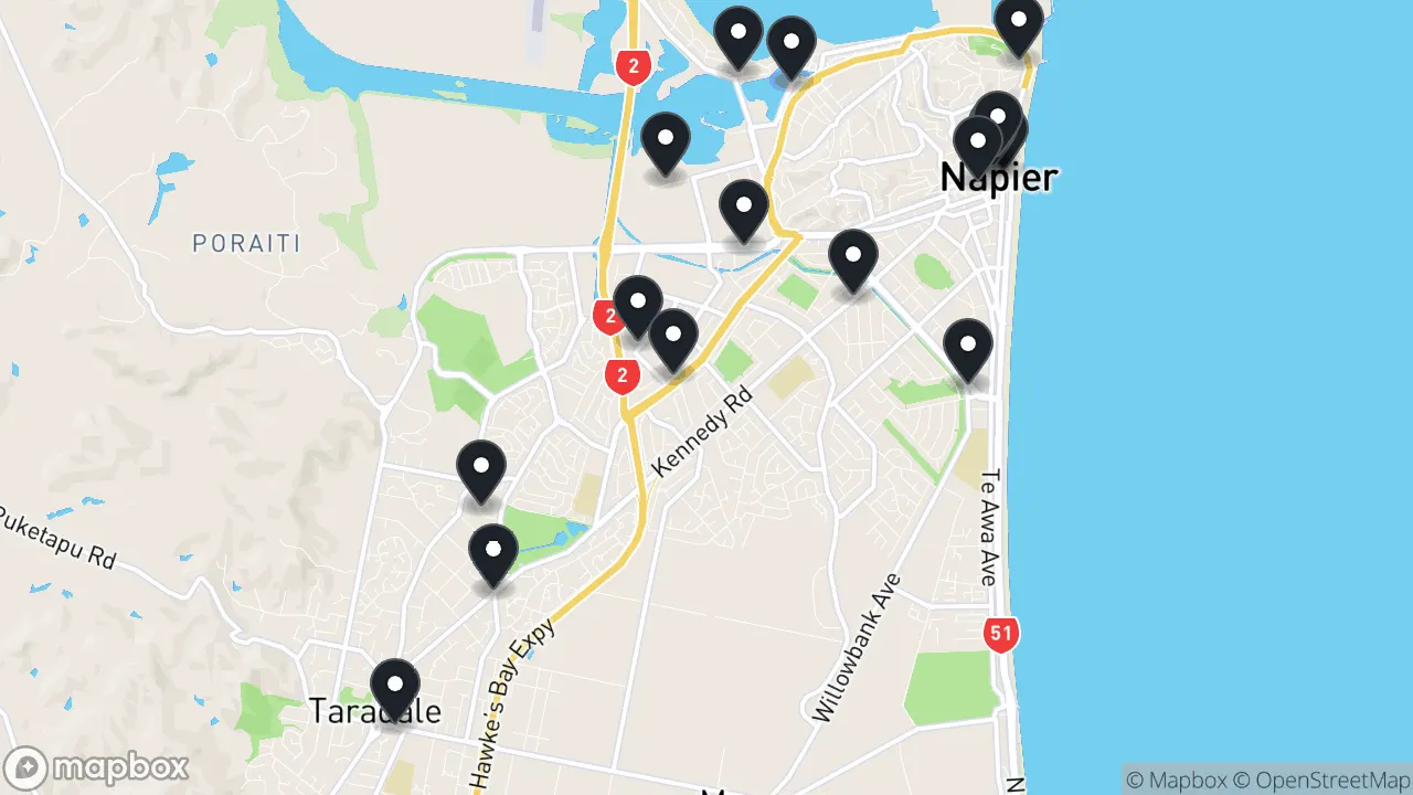 Map of local businesses in Napier